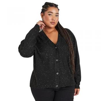 Oversized Black Speckled Cardigan with Buttons