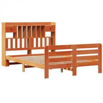 Bookcase Bed 150x200 cm King Size Wax Brown Solid Pine