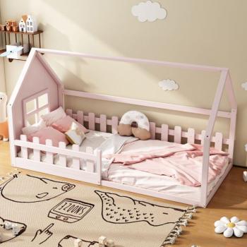 Letto sospeso “Casa” 90x200 cm – pino + MDF, rete a doghe, rosso