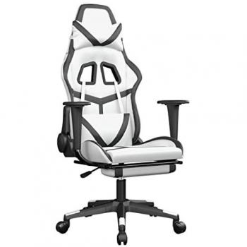 Chaise de Gaming avec Repose-pied Blanc et Noir en Similicuir