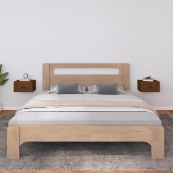 Mesita de noche de pared 2 piezas ámbar 40x29,5x22 cm con lazos de pared en color marrón miel