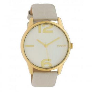 OOZOO Dames Horloge met Lichtgrijze Croco Band