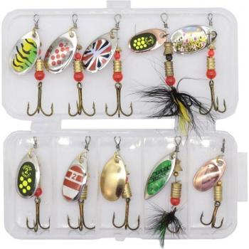 10 pièces leurres de pêche en métal avec boîte de rangement