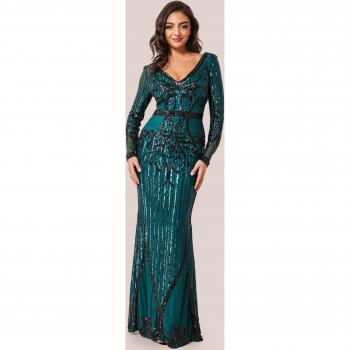 Emerald Goddiva Sequin & Mesh Dress