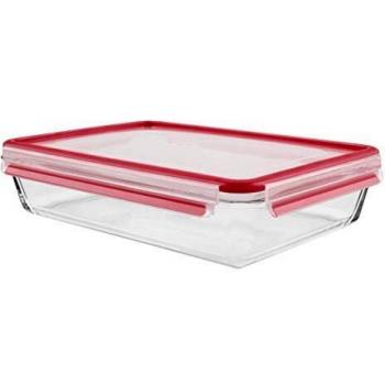 Emsa Glas‑Auflaufform 3 L mit Clip & Close – Rechteckig, Transparent/Rot