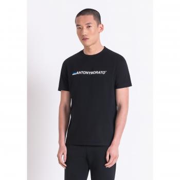 Tee Negro Slim Fit con Logo en Algodón