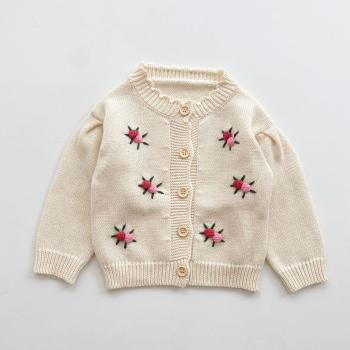 Baby Girls' Knit Cardigan with Flower Embroidery