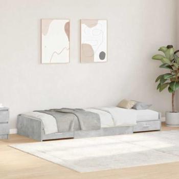 Engineered Wood Concrete Grey Storage Bed 75x190cm VidaXL