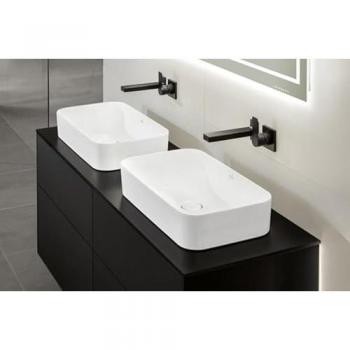 Meuble sous-vasque Villeroy et Boch Finion en verre blanc mat, 160x60,3x50,1 cm, chêne