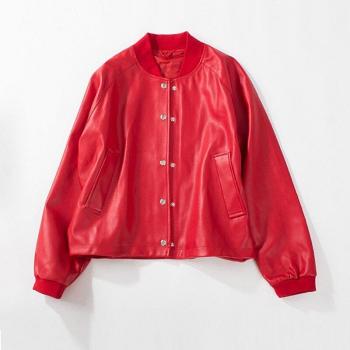 Women's Black Red Soft Faux Leather Motorcycle Jacket