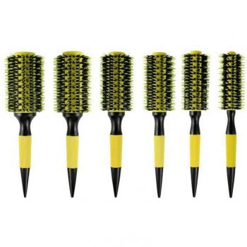 6PCS Wooden Round Hair Brush with Boar Bristle and Nylon