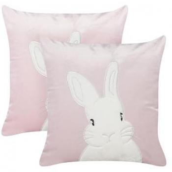 Coussins lapin brodé en velours rose 45 x 45 cm IBERIS