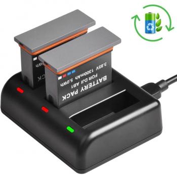AB1 3-Channel LED Charger and Battery Pack for DJI OSMO Action Camera