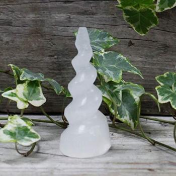 Selenite Unicorn Horn Spiral Tower, 10 cm