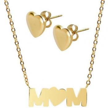 Set Akzent™ Mom: Collar + Pendientes en Acero Inoxidable Brillante