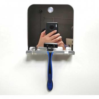 Adhesive Fogless Shower Mirror with Razor Hook and Suction Cup for Wall