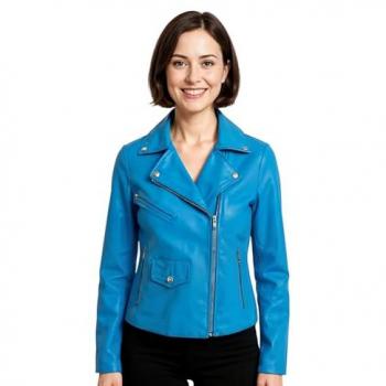 Infinity Lederjacke für Damen – Brando-Stil in Blau EU 44 / UK 16