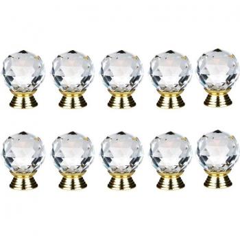 10Pcs Crystal Glass Cabinet Pulls 30mm Gold