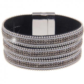 Leslii Grau‑Glitzer‑Armband: Wickel‑Stil, Magnetverschluss