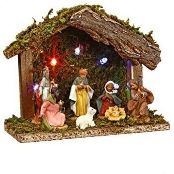 Crèche de Noël 3 en 1 avec LED et santons
