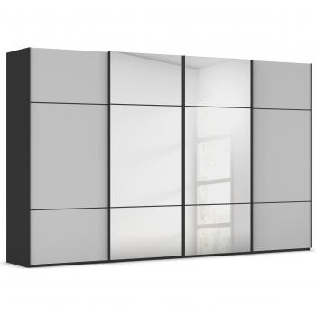 RAUCH Schlafzimmerschrank Scale‑TRIO – schwarz/Seidengrau Glas, Griffleisten schwarz