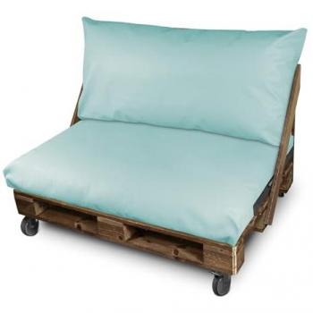 Coussin de Terrasse Similicuir Bleu Ciel pour Palette 120x80 + Dossier 120x45