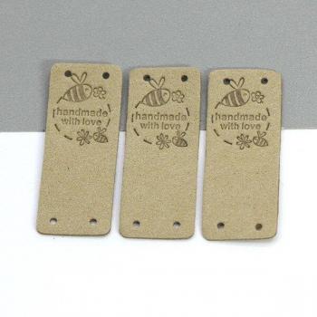 20Pcs Handmade Leather Tags with Bee and Flower for Garments 2x5CM