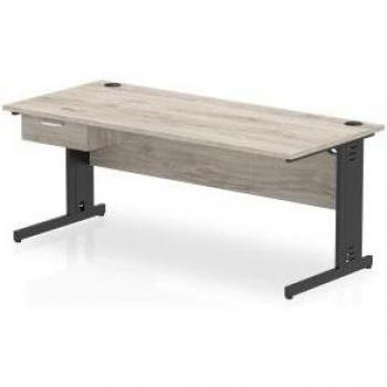 Impulse 1800mm Grey Oak Desk with Black Cable Management Leg