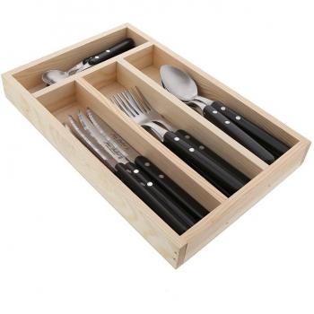 Ménagère 16 pièces Bistrot noir avec poignées en bois
