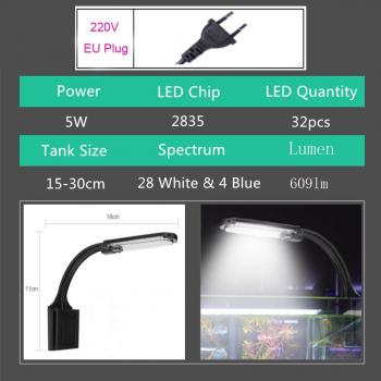 Bombilla LED Acuario 10W Blanco-Azul, Gancho e Interruptor, para Plantas Subacuáticas