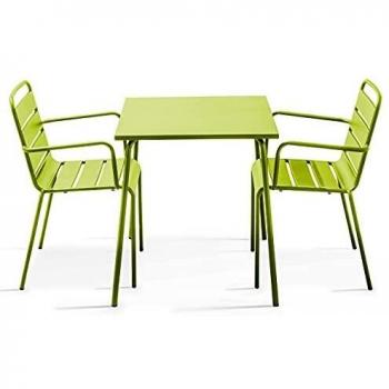 Tavolo quadrato con 2 sedie in acciaio verde