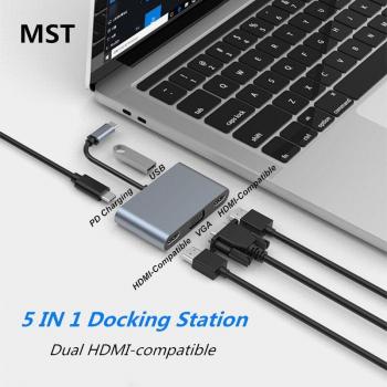 USB Type C Docking Station with HDMI, VGA, and Card Reader