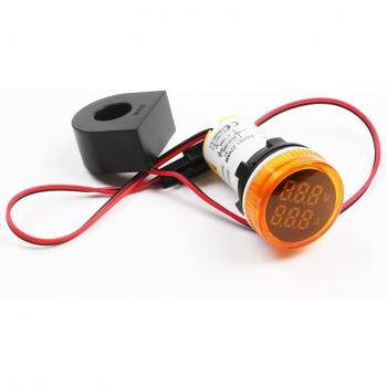 Mini Digital Ammeter 22mm AC 60-500V 0-100A Dual LED Indicator