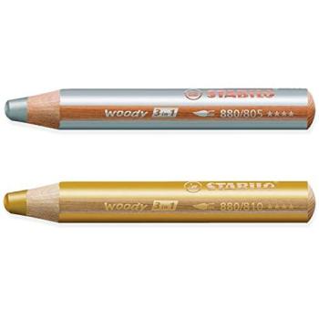 Lot Duo crayon Woody 3in1 argent-or, rond – STABILO