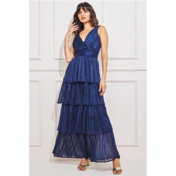 Goddiva Women's Tiered Chiffon Maxi Dress in Navy