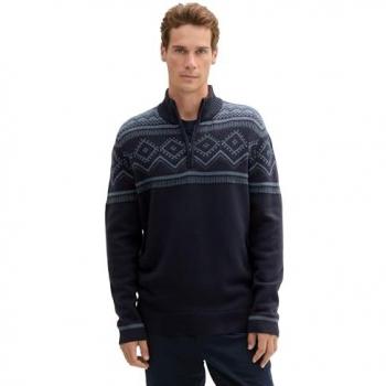 TOM TAILOR Herren Fair Isle Pullover, blau, Norweger, Gr. XL