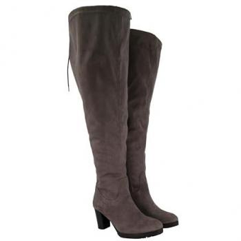 Ulla Popken Graue Overknee‑Stiefel für Damen – Größe 44, XL Schaftweite H – Leder & Synthetik