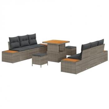 Sedia Salotto Estivo 9 pezzi – Colore Grigio, Rattan Polimerizzato