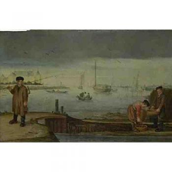 Fishermen Near Muiden Castle – A3 Canvas Print by Arent Arentsz