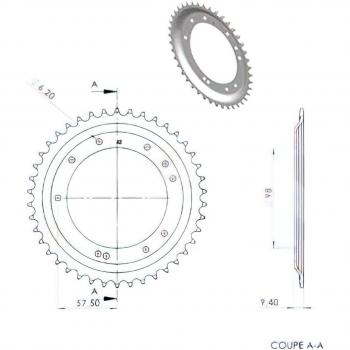1Tek Origine Couronne cyclo MBK 51 adaptable 42 dents Ø 98mm fiaxation 10 Trous-4