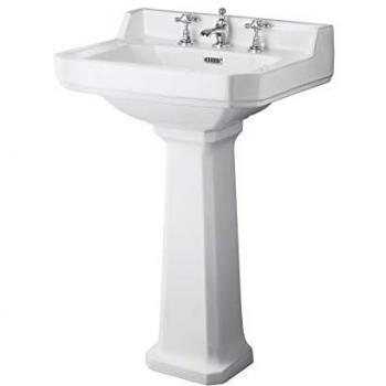Richmond Comfort Height 600mm White Ceramic Basin with 3 Tap Holes and Full Pedestal