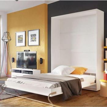 Bim Lenart Lit Escamotable CP02 – 120 × 200 cm, finition blanche brillante, format vertical