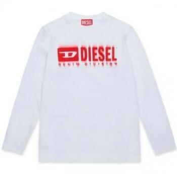 Diesel Kids Long Sleeve Shirt J02032 Bianco 8 anni con Logo Rosso