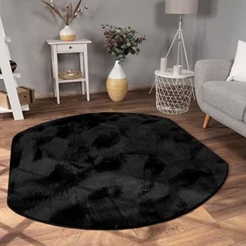 Alfombra Ovalada de Felpa Negra 150x170 cm