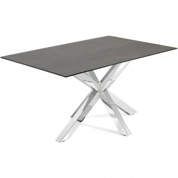 Mesa de cocina Kavehome Argo 160x90 en porcelánico Iron Moss con base de hierro inoxidable