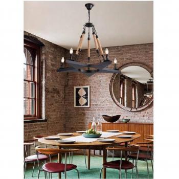 Lampadario Industriale a Forma di Stella con Corda di Canapa E14 A39-5