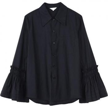 Blusa de Otoño para Mujer, Manga Larga, Plisada, Color Negro, Estilo Vintage, DZL1818