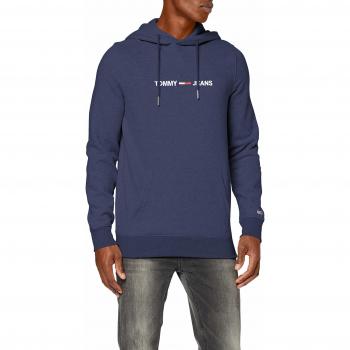 Sweat-Shirt à Capuche Tommy Jeans TJM Logo Droite, (Noir Iris Cbk), Large Homme