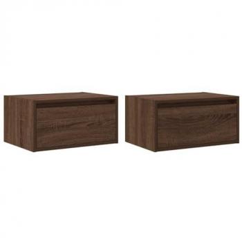 Tables de chevet murales chêne marron avec éclairage LED