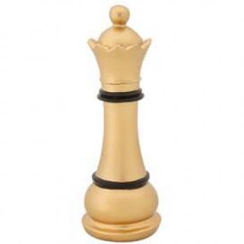 Statua Regina scacchi oro e nera in poliresina, diametro 9 cm, altezza 25,5 cm